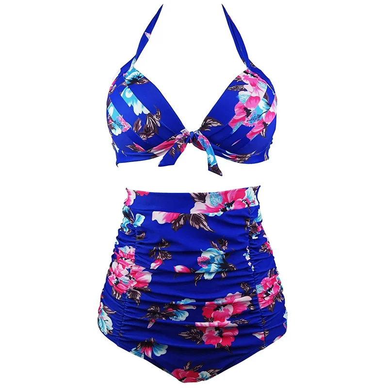 Bikini Sets Retro Swimwear Vintage Floral Halter Beachwear High Waist