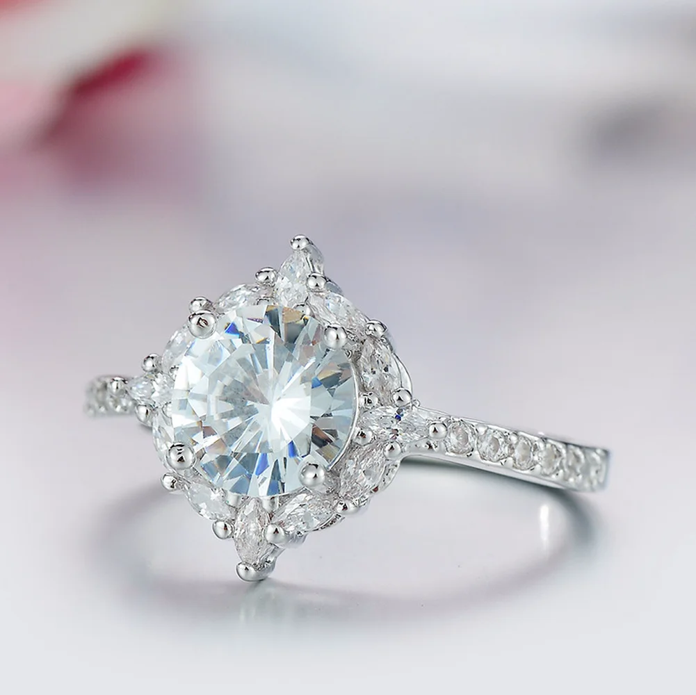 Новая мода Большой Циркон Камень 925 пробы серебряные Свадебные обручальные кольца для женщин модные ювелирные изделия