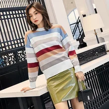 Women Colorful Striped Casual Sweater Winter Fashion  Long-sleeve Sweater Warm Pullovers Female Winter knit Sweaters CGM18198