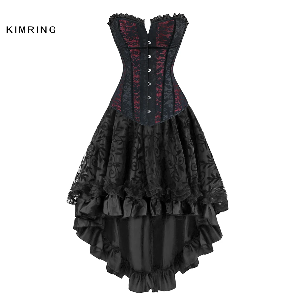 Kimring Women Steampunk Corsets Dress Vintage Gothic Overbust Corset Dress Waist Corset Sexy Lace Waist Trainer Bustiers Corset