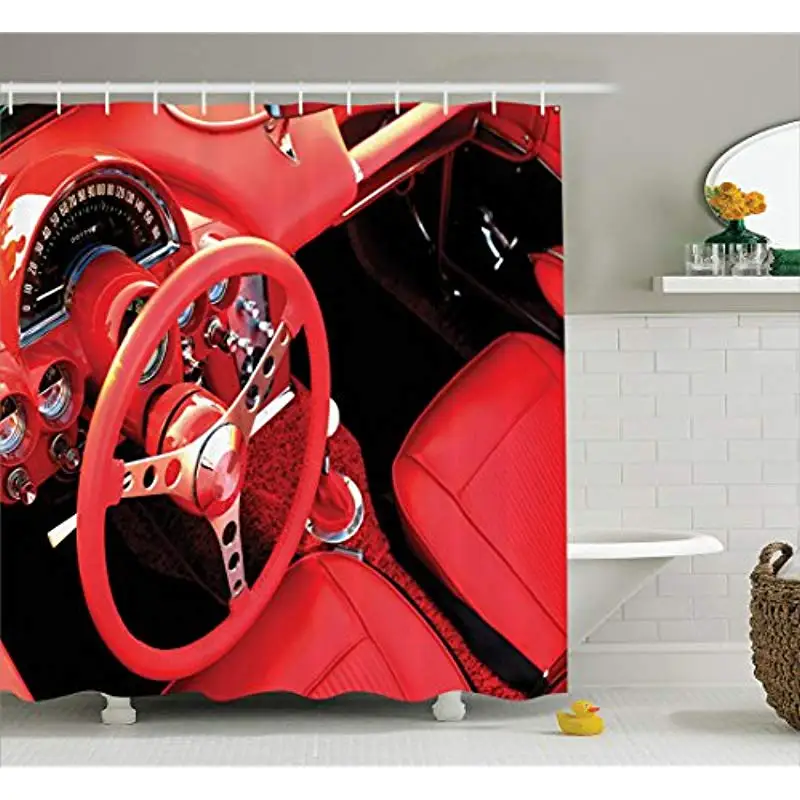 

Vixm Cars Decor Shower Curtain Inner View of An Exquisite Sports Car Steering Wheel Valuable Aesthetic Auto Details for Bathroom