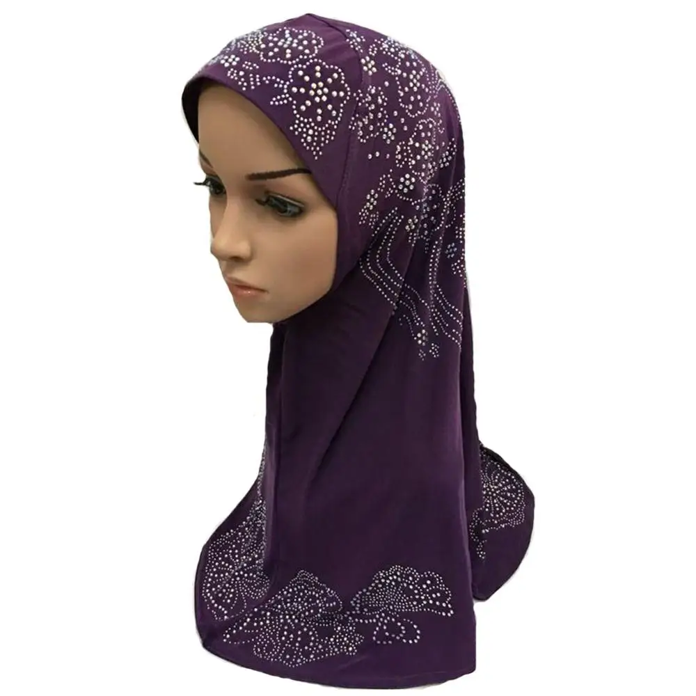 Роскошный Мусульманский Исламский хиджаб шарф женщина Amira Кепка модные красивые Стразы готовы носить - Цвет: Purple