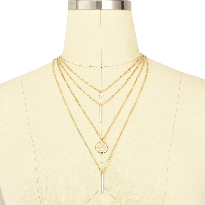 Модное женское многослойное ожерелье в виде звезды, цепочка, ювелирное изделие, колье для женщин, ювелирное изделие, подвеска с кисточкой, медный чокер, золотое ожерелье