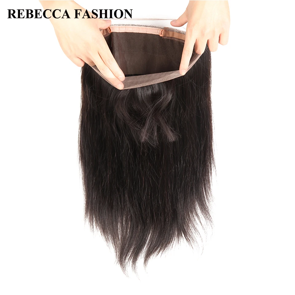 Rebecca 360 Кружева Фронтальная застежка с ребенком волос Remy перуанский волосы прямые 360 Кружева Фронтальная 100% человеческих волос Бесплатная