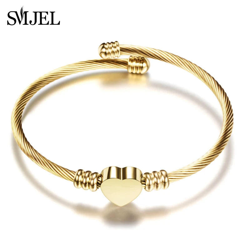 Smjel элегантный сердце браслет наручная повязка наручник подарок нержавеющая сталь ювелирные изделия любовь форма Браслеты - Окраска металла: Gold SZ113