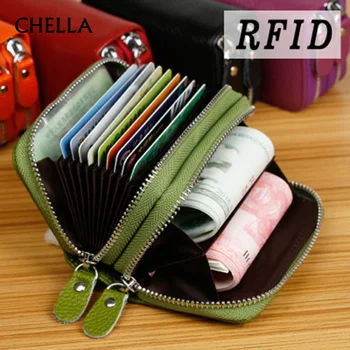 

Men Women Double Zipper Credit Card Holder RFID Genuine Leather Business Card Organizer Bank Card Case Money Wallet Carte PC0053