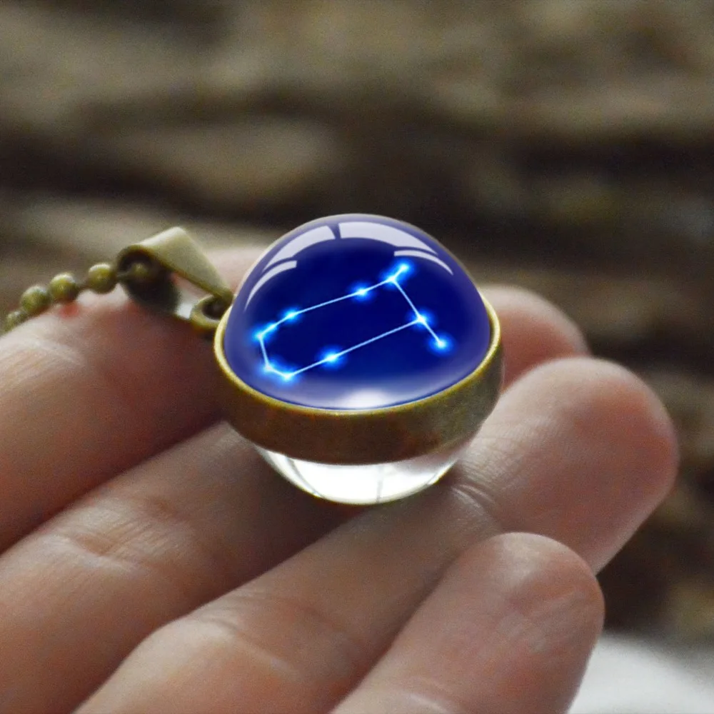 Double Sided Glass Astrology Chart Zodiac Pendant Necklace Personalized