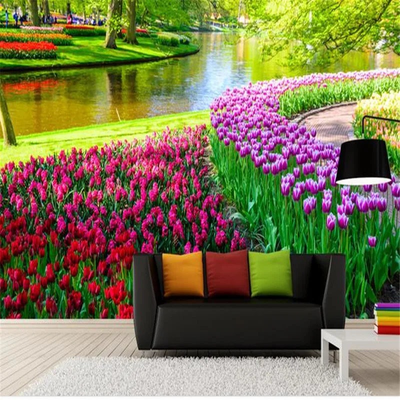 Природа 3D обои фиолетовые цветы зеленые деревья настенные фрески фото для