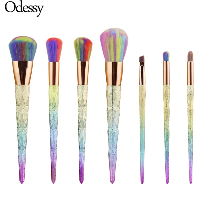 

ODESSY 7 PCS Diamond Handle Rainbow Makeup Brushes Set Foundation Powder Highlight Contour Make Up Brush Cosmetics Beauty Tools