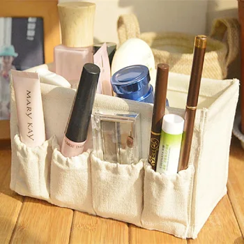 

Plain coloured cotton makeup organizer and linen desktop miscellaneous goods box cosmetic storage box multi-purpose mini storage