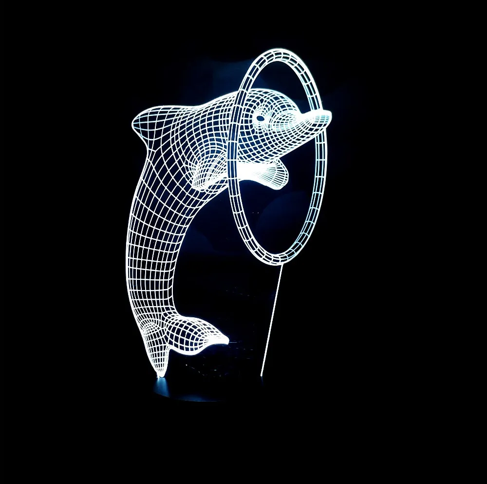 YJM-2846 красивый дизайн 3D ночные светильники лампа в форме животного с фиолетовым цветом симпатичная, в форме дельфина и 7 цветов освещения