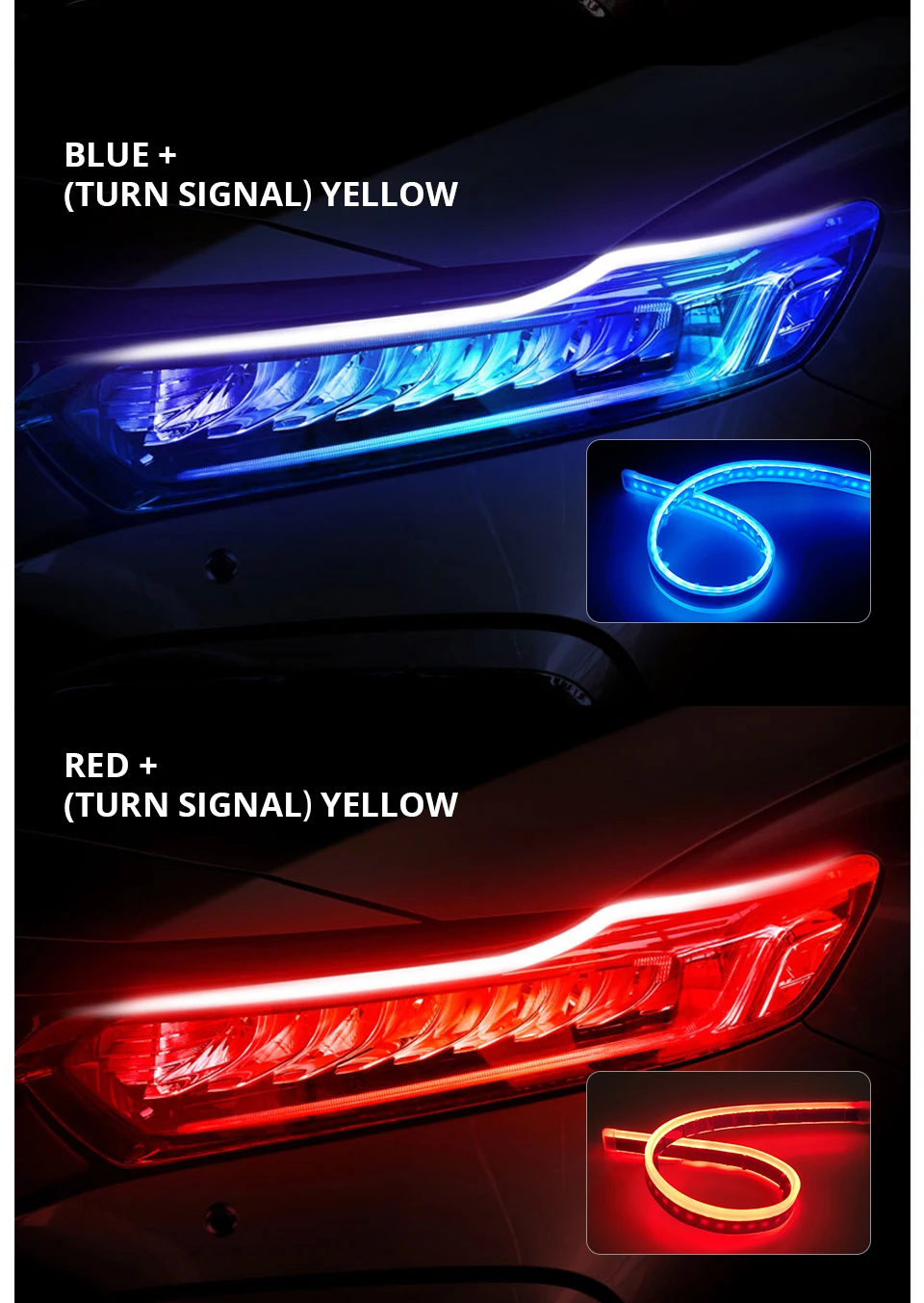 Car Atmosphere Light Strip LED Colorful Decorative Lights DC 12V24V 30CM 45CM Flexible External Turning Ambient Light for Car (11)