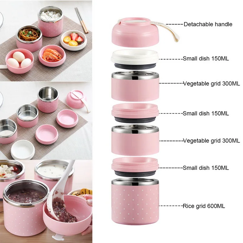 

Urijk Multilayer Thermal Lunch Box Cute Leak-Proof Food Container Kids Portable Picnic Bento Box For Camping Stainless Steel