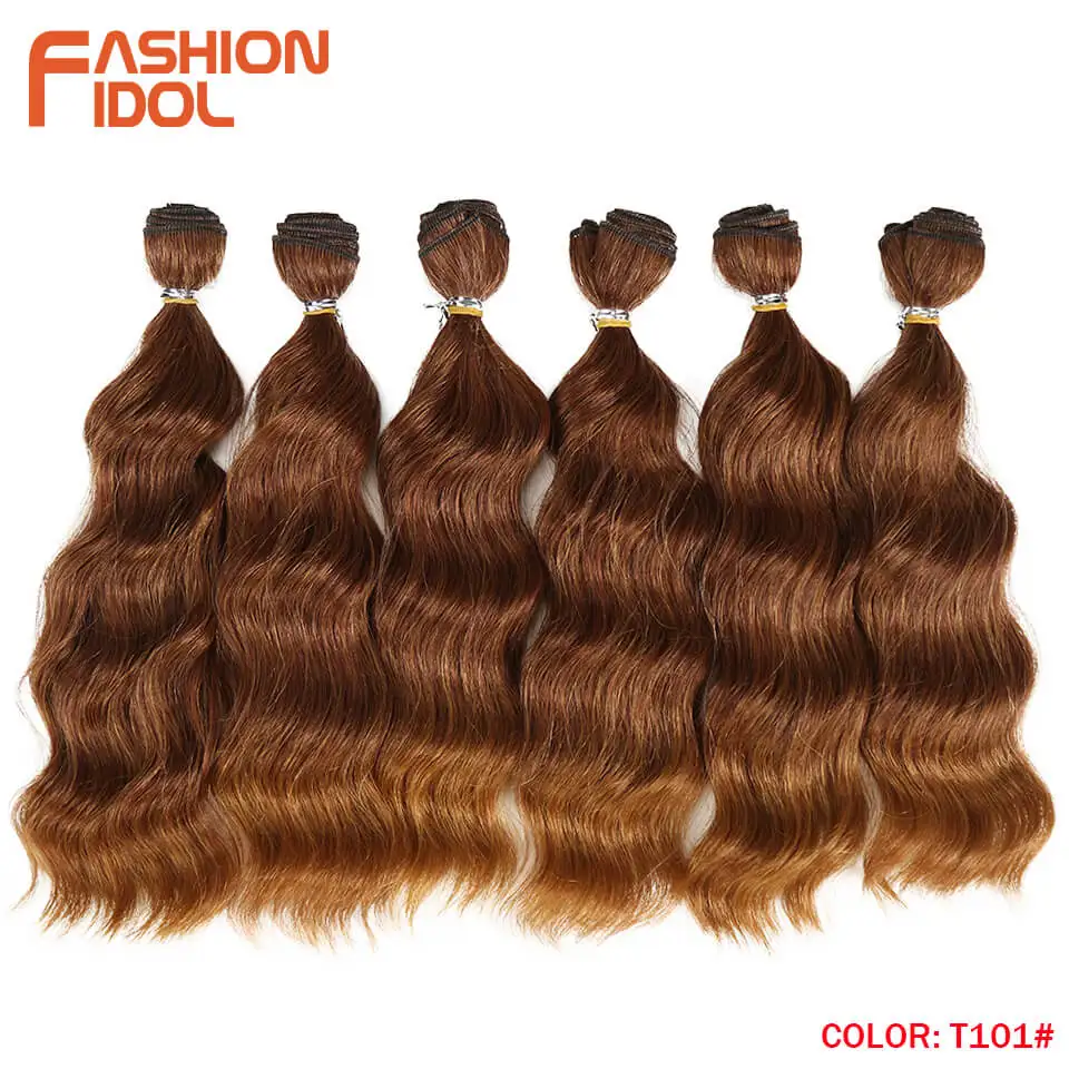Мода IDOL синтетические волосы волна воды 12 дюймов короткие волосы для наращивания 6 шт. Омбре коричневые Цветные Волнистые волосы пучки - Цвет: T101