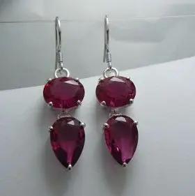 

Fashionable water droplet forming double grain ruby 925 silver earring