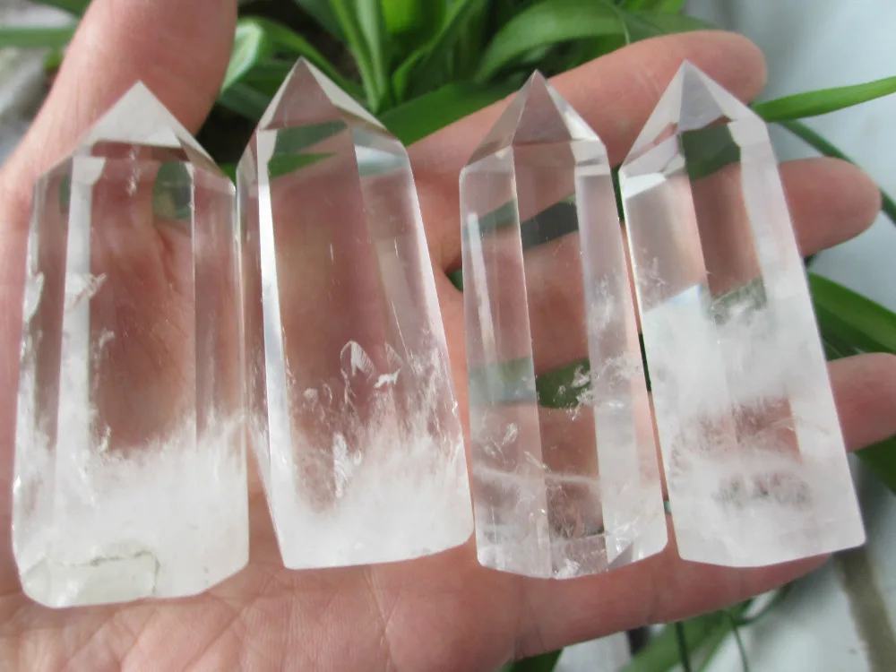 

huij 00875 AAA+++ 4 NATURAL TRANSPARENT QUARTZ CRYSTAL WAND POINT HEALING Bronze Statue