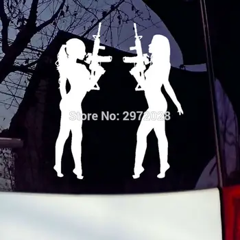 

10 x New Sexy Girls With Gun Car Creative Accessory Decal Cartoon Car Reflective Sticker Body Decal Creative Pattern Vinyl