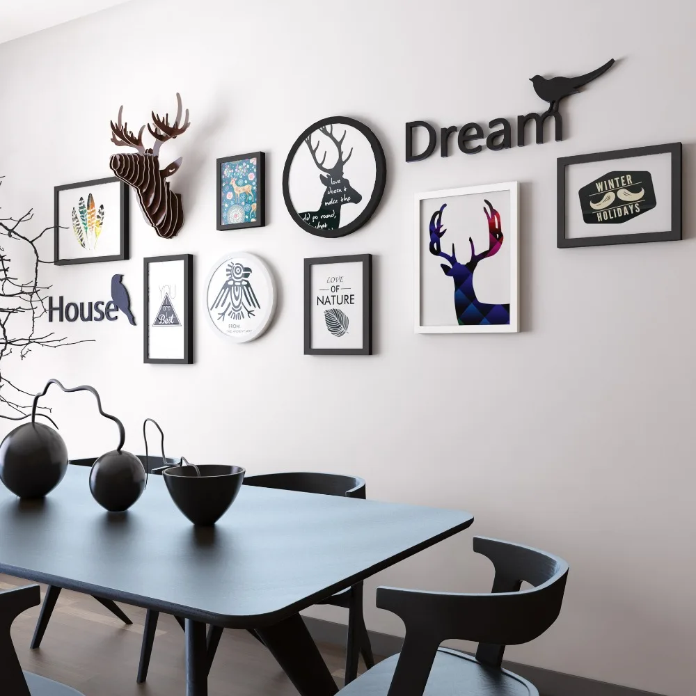 

INKANEAR Collage Wooden Painting Photo Frame Set Letter Deer Fashion Home Decor Wood Wall Decoration Family Picture Frame Wall