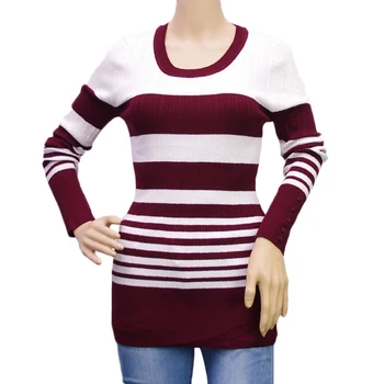

Spring Autumn Slim Cross Stripes Jacquard Weave Super elastic Knitwear Women Fashion Pullover Sweater O-Neck Jumper Jersey