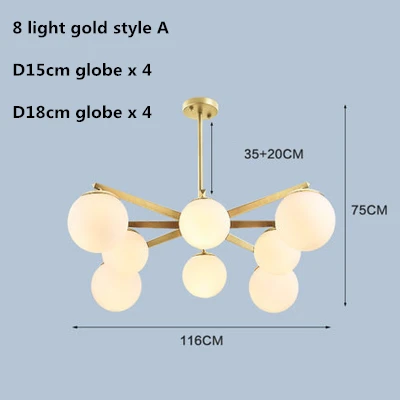 Скандинавское Стекло глобус светодиодная люстра E14 подвесная люстра освещение гостиная спальня блеск внутреннее освещение, люстры Lamparas - Цвет абажура: 6 light gold B