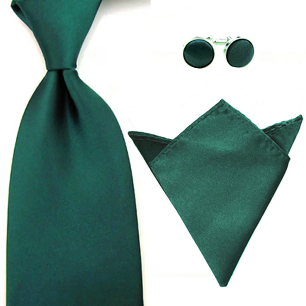 Dark Green New Wedding Men Tie Red Fashion Pocket Ties For Men Business 8cm Groom Tie Kravat Bowties Ties Tie+Handkerchhief+Cufflinks - Цвет: Dark Green