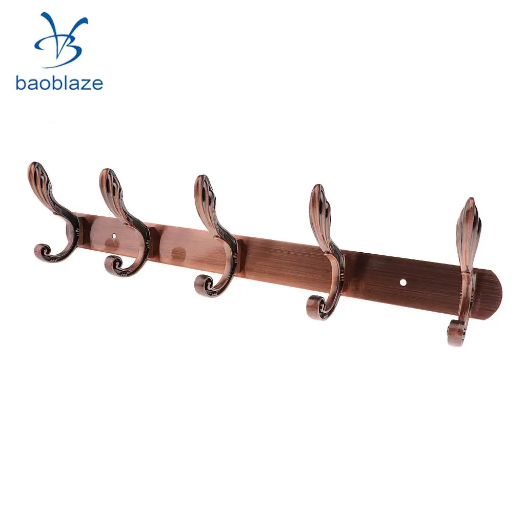 Baoblaze Wall Mounted Hook Door Hanger Coat/Hat/Clothes/Robe/Towel Hook Metal Hanger Rail Rack Holder with 5 Hook