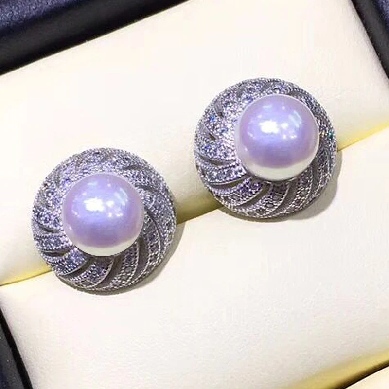 

FENASY Elegant Evening Dinner Party Wedding Jewelry Luxury CZ Crystal Big Natural Pearl Earrings Silver Stud Earrings for Brides