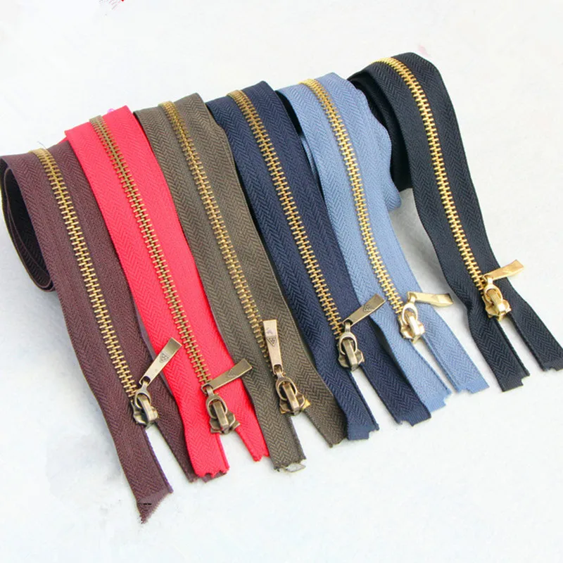 10pcs 5 mixed color copper metal zipper 70cm long zipper copper