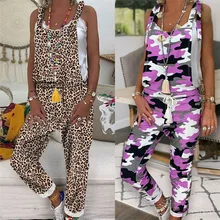 Delle donne Del Leopardo Stampato Tuta 2019 Elegante Senza Maniche Backless Allentato Casual Bib Pantaloni Cinghie Tuta Body e Pagliaccetti Strappato Tute e Salopette