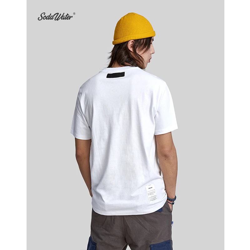 SODA WATER MEN Hip Hop Mens Clothing 2019 Patchwork Oversized Cotton T Shirt High Street Couple Short Sleeve Summer Tops 9180S