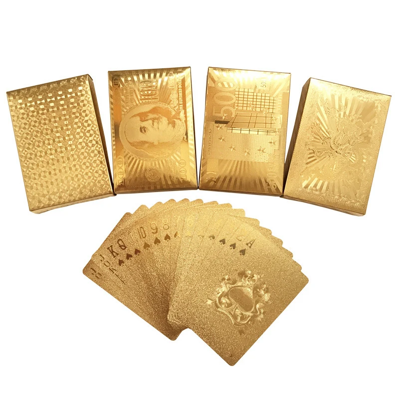 High Quality 10Sets/Lot Gold Foil Plated Texas Hold'em Plastic Playing Cards Waterproof Poker Card Board Game Wholesale qenueson