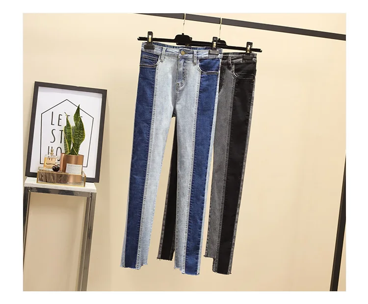 Шаровары джинсы для женщин женские с высокой талией повседневное spiced цвет блок плюс размеры Синие ботильоны Длина Джинсовые мотобрюки для 5XL L2929