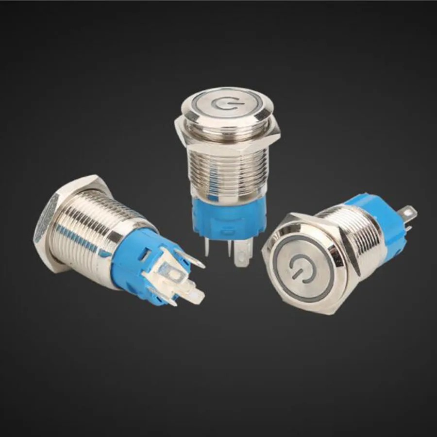 

No Lock Momentary 16MM LED metal button switch angel eye with power symbol self-repetition button start