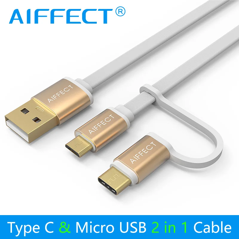 

AIFFECT 2 in 1 Micro B & Type C to USB Data Charging Cable Mini USB C Cable for Micro USB Type-C Devices Sales Promotion