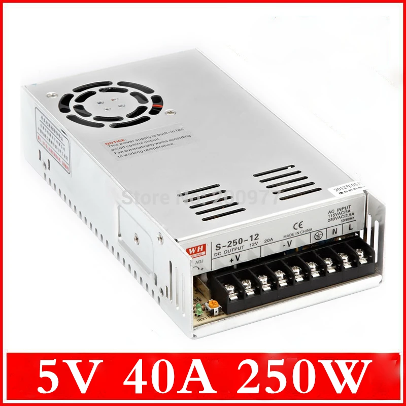 

5V 40A 250w Switching led DC Power Supply non-waterproof led driver for LED display screen block power Free shipping
