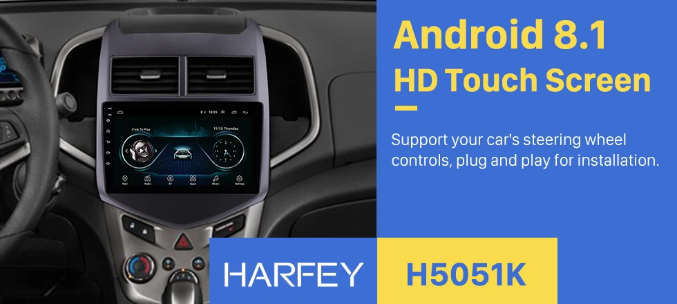 Clearance Harfey 9 inch Android 8.1 4-Core Car GPS Navi Multimedia Stereo Player For 2010 2011 2012 2013 ChevyChevroletAVEO Support DVR 0