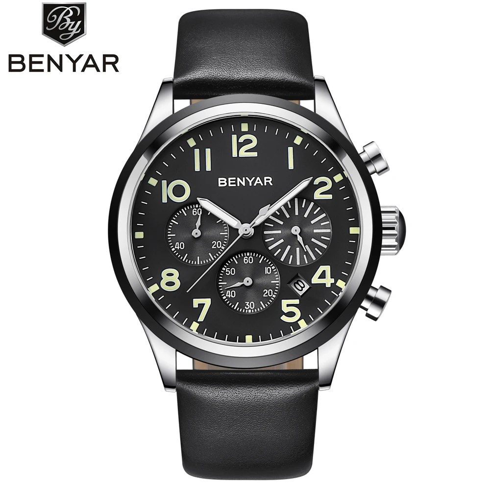 

Quartz Watch 2018 BENYAR Men Watches Top Brand Luxury Mens Sport Fashion Analog Leather Strap Male Waterproof Clock Wristwatch