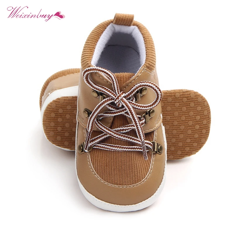 

Newborn Baby Boys Shoes PU Suede Lace Casual Soft Sole Toddler Prewalkers Cotton First Walker Gentleman Lace Up Sneakers