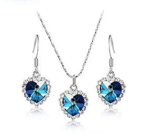 

Fashion Women Blue Heart Crystal Rhinestone Pendant Necklace Chain Gift TIA 5.27