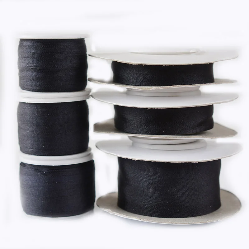 

280 Black 100% Real Pure Silk Embroidery Ribbon Handcraft,Double Face Taffeta Silk Tape 2/4/7/10/13/15/20/25/32mm,10/30/100m