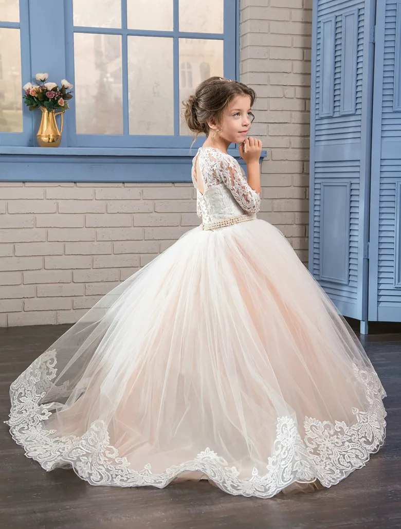 

Beautiful Applique Lace Flower Girl Dresses for Wedding Formal Pageant Gowns First Communion Dress Custom Made