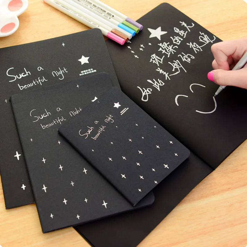 

Sketchbook Diary Drawing Painting Graffiti Black Papers Stiching Binding Sketch Book Notebook Stationary School Supplies