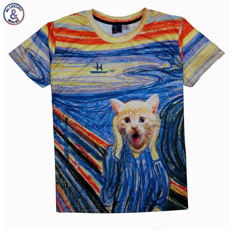 

Mr.1991 brand special design Mr cat colorful 3D print t-shirt for boys or girls big kids t shirts 12-20 years teens tops A56