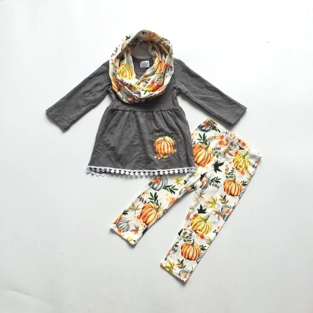 Осенняя одежда Комплект из 3 предметов с шарфом для девочек, детские комплекты одежды с рисунками подсолнухов, черное платье Топ с брюки с подсолнухами