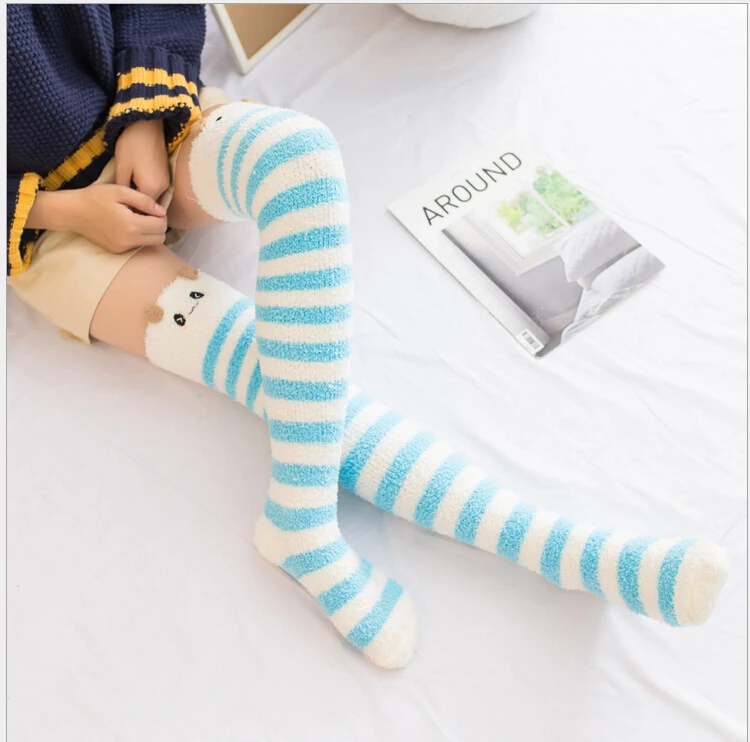 Emmaaby/длинные полосатые носки выше колена с рисунком для девочек; 7 цветов; милые теплые носки; - Цвет: 3