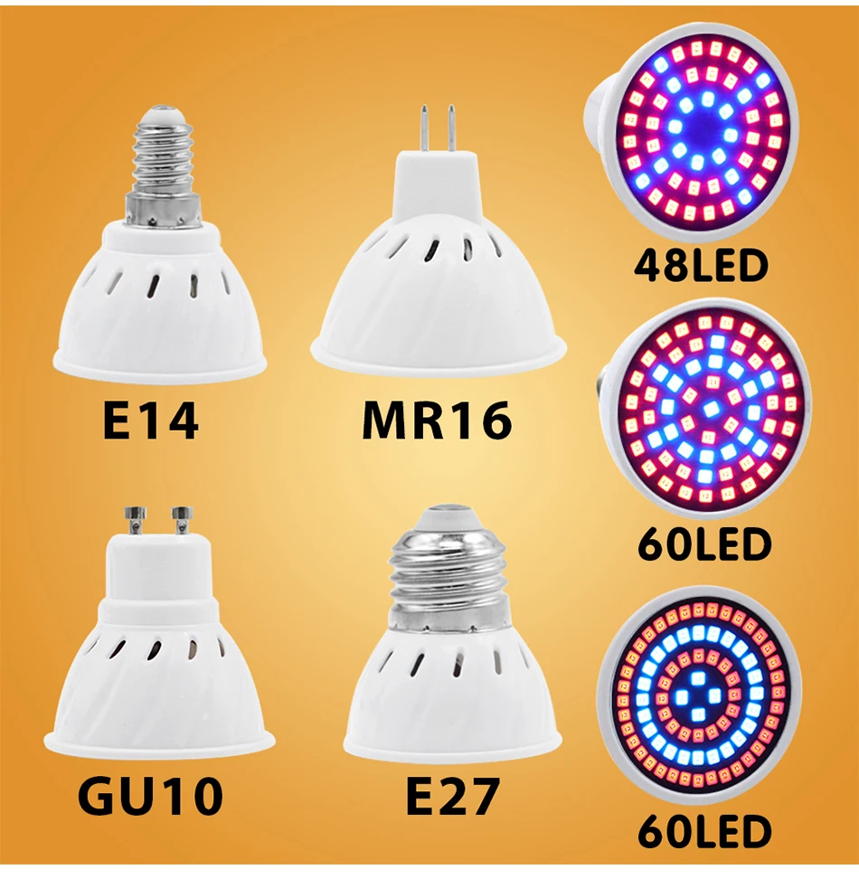 Полный спектр cfl светодиодный Grow светильник Лампада E27 E14 MR16 GU10 ИК УФ комнатное растение лампы цветущие растения Гидропоника Системы сад 110V 220V