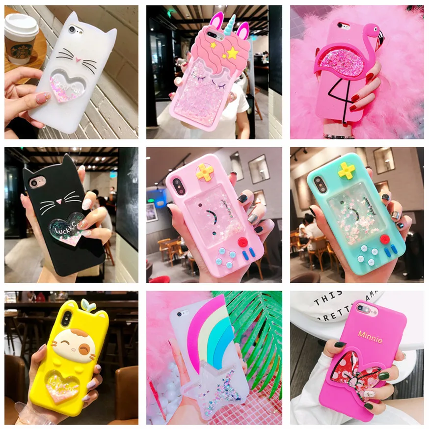 

3D Glitter Cute unicorn Flamingo Rubber Case For iPhone 5 5S 5C 6 6S 7 Plus Soft Silicon Cartoon Cover For iPhone X 8plus XS Max