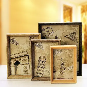 

European Creative Photo Frame Table Wall Combination 6 Inch 7 Inch Photo Frame Retro Solid Wood Photo Wall Pictures Frames Decor