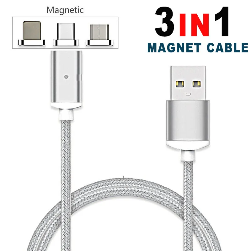 3 в 1 нейлоновый Магнитный Micro USB кабель для передачи данных iPhone 5 6 s 7 8 Plus зарядное