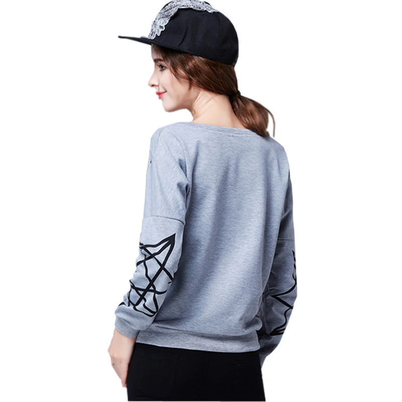Haut mujer manche longue 2015 moda geométricas camisetas gráficas tops manga larga suelta camiseta mujer remache camiseta camisetas mujer